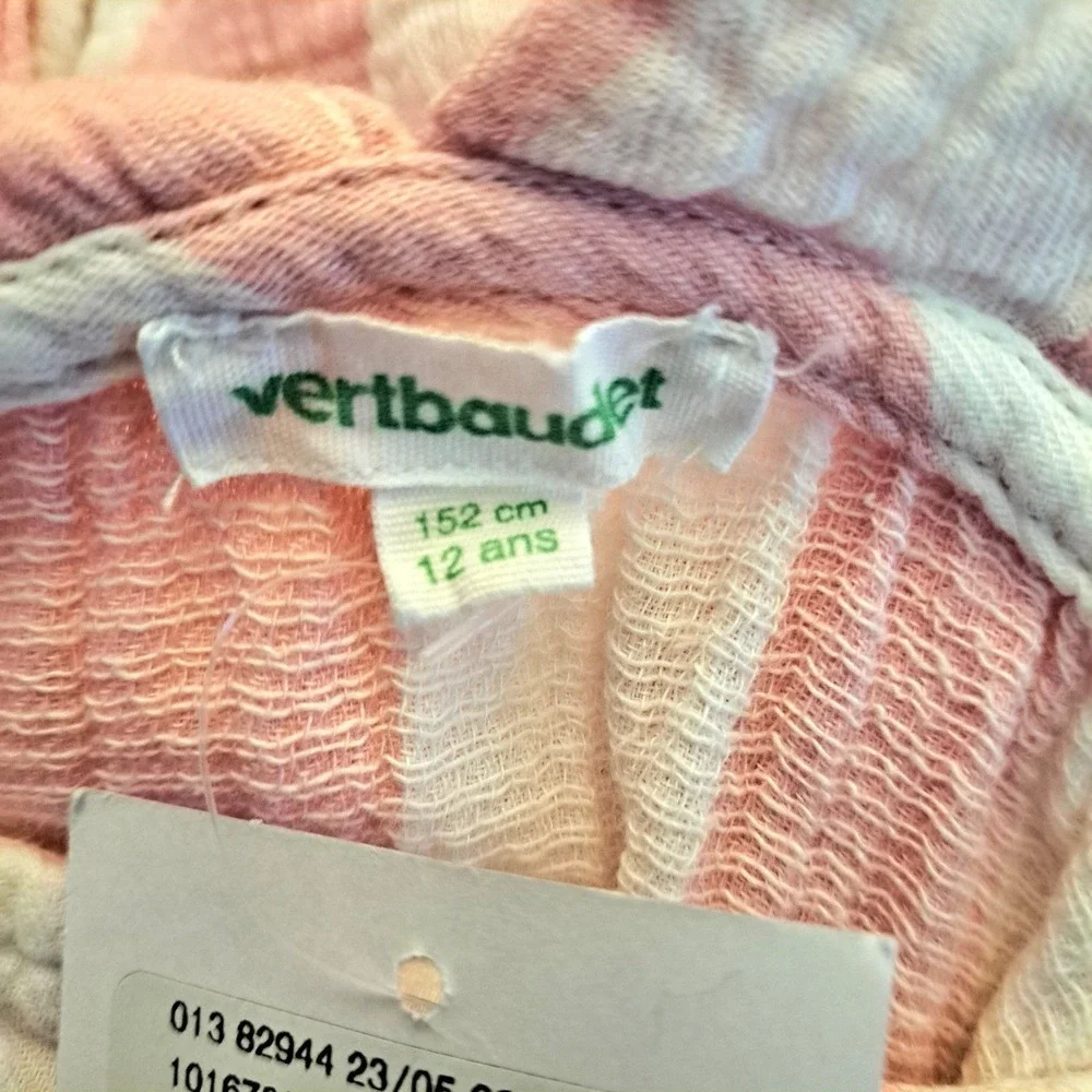 NWT Vertbaudet Romper Girls 6 Pink White Striped Sleeveless Ruffle Trim Jumpsuit